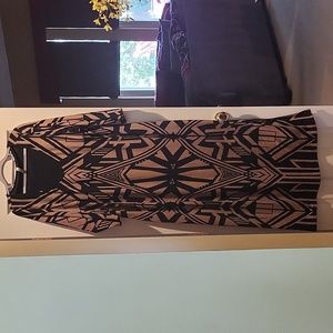 Stunning camel and black art deco maxi sheath